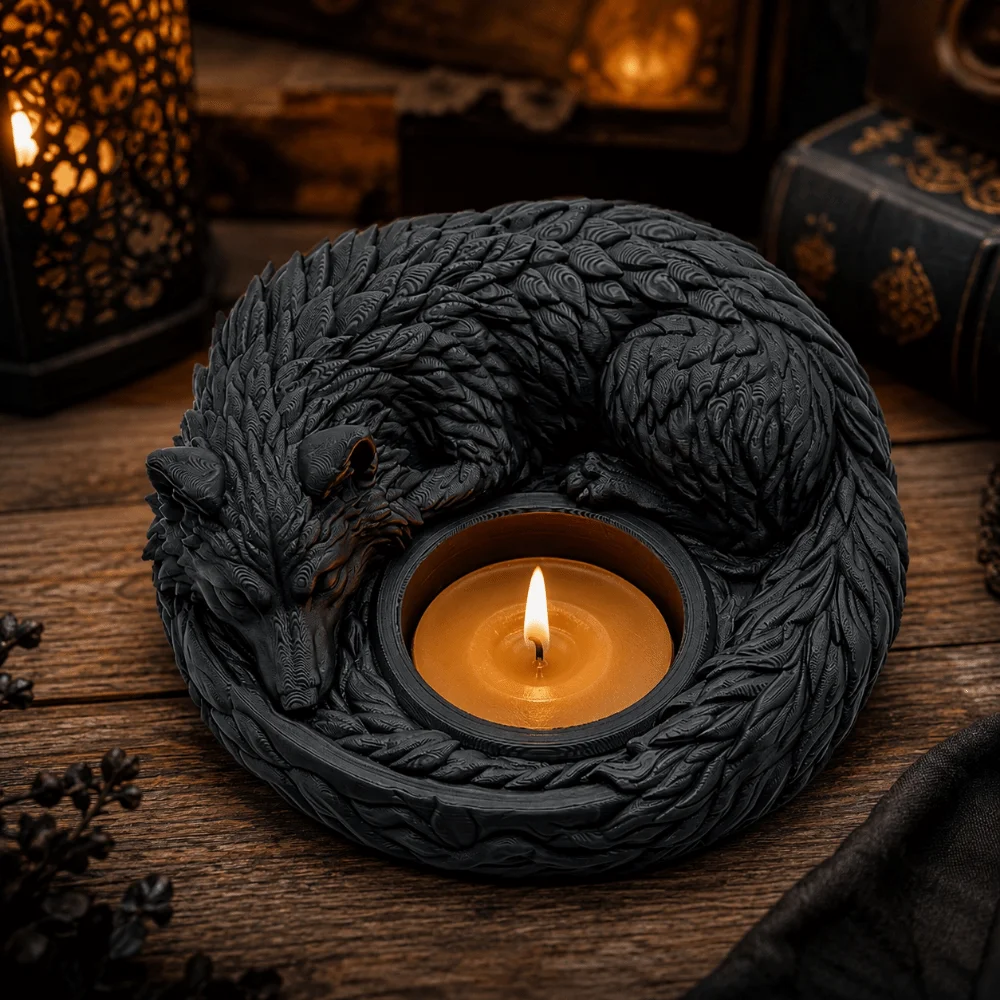3D Printed Candle Holder Multi-functional Home Decor Wolf Sculpture Dark Style Ornaments Mini Desktop Organizer