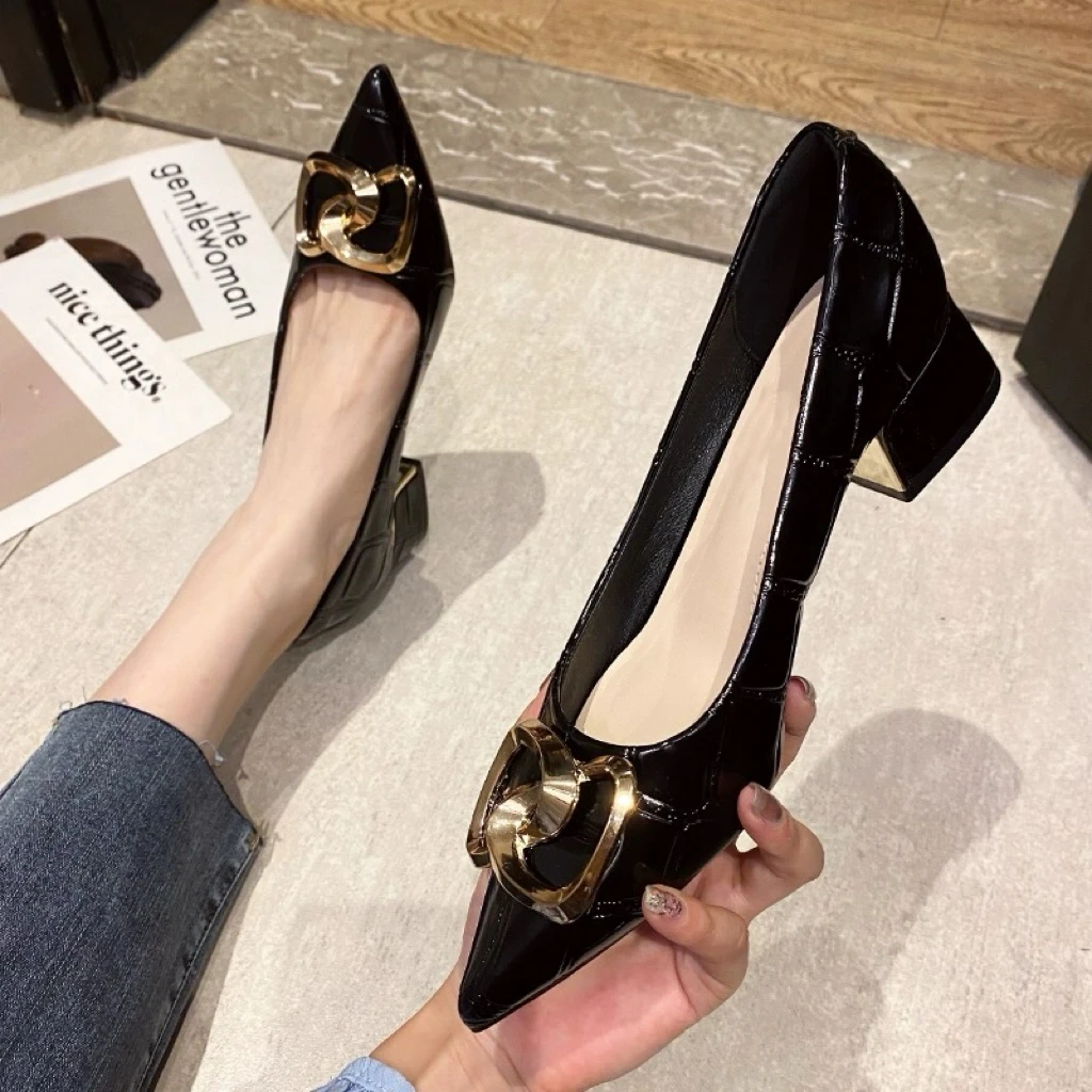 

Shoes for Women Formal Pointed Toe Ladies 2025 Summer New Footwear Black Luxury Leather Casual Low Heel Elegant Korean Style