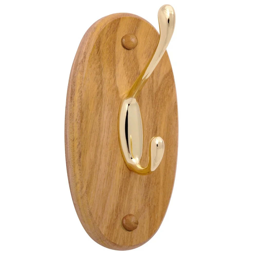 Rustic Double Robe Hook Honey Oak Wood Bathroom Kitchen Closet Wall Mount Easy Installation Durable Accessory