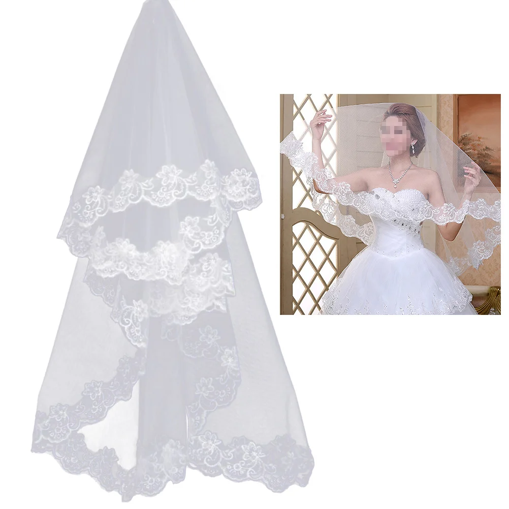 

2.6m Long Lace Wedding Veil Soft Tulle Floral Applique Bridal Veil Elegant Wedding Dress Accessories for Hen Party Engagement