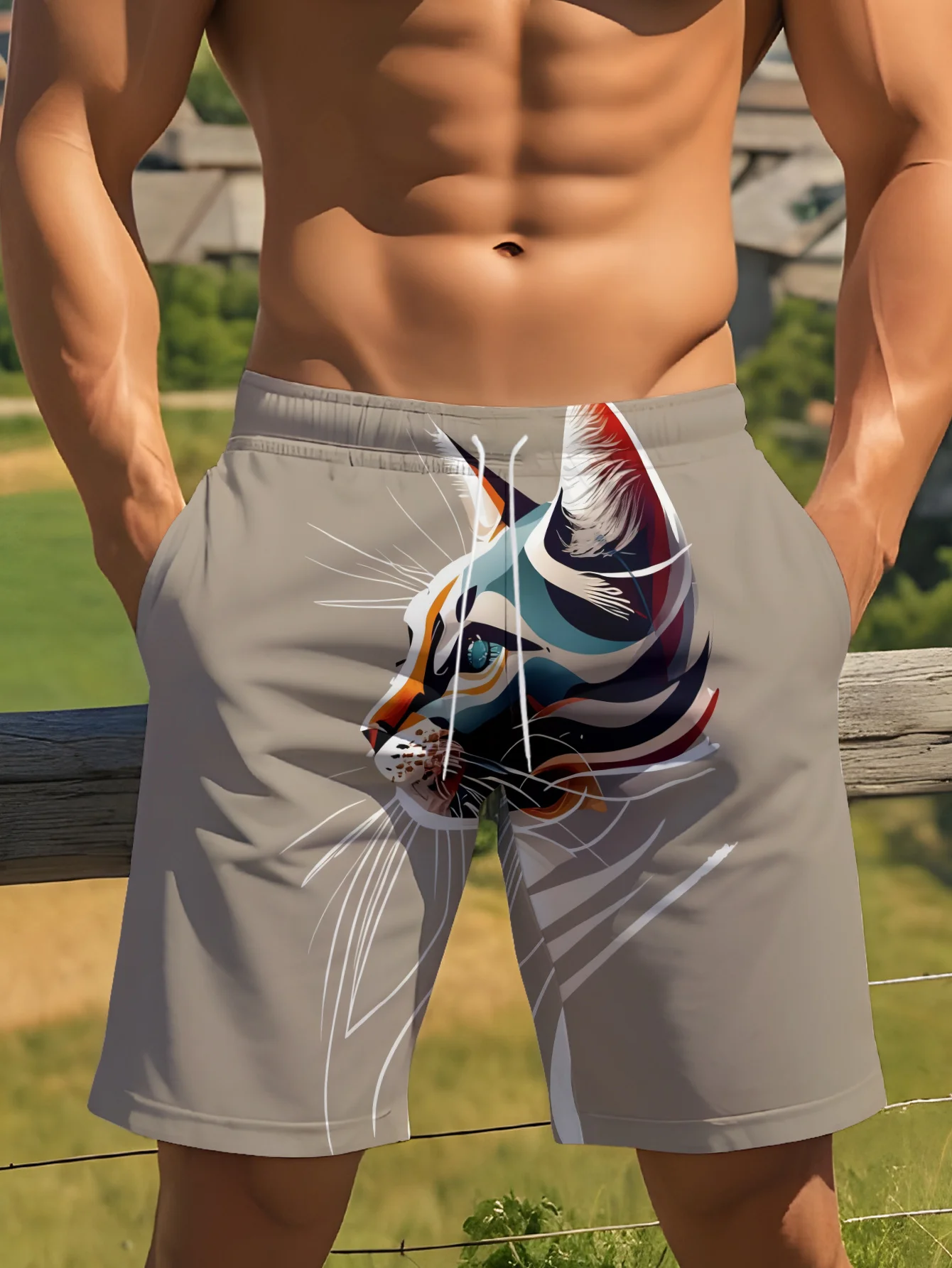 Mens Gas Mask Fire Print Quick Dry Beach Shorts Drawstring Waist Casual Holiday Swim Trunks Summer Board Shorts 2026