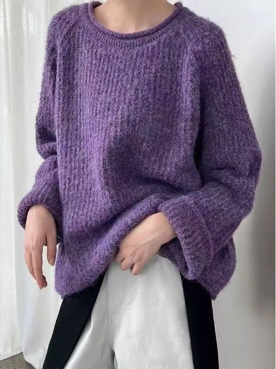 

Loose Long Sve Knitted Sweater Women's round Ne Cuffed Comfortable All-Match Base irt Lazy Sle Autumn Winter New Arr...