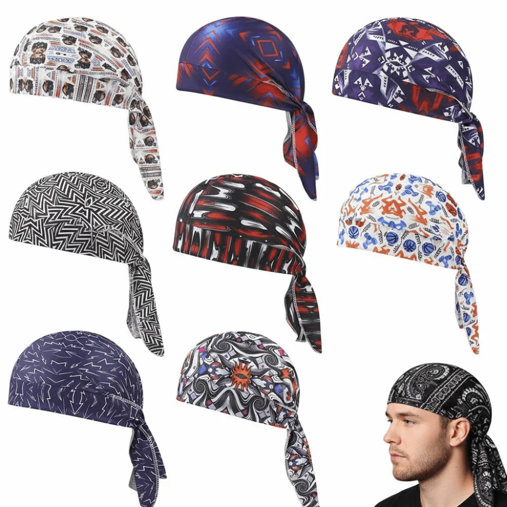 Paisley Print Hijab Caps Breathable Quick Dry Pirate Hat Comfortable Adjustable Bandana Headscarf Outdoor Activities