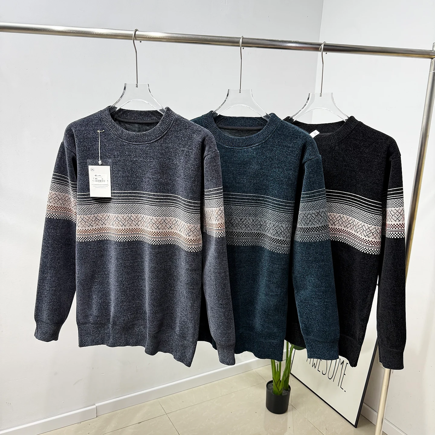 

Мужской свитер American Sle Fce с круглым вырезом, на флисовой подкладке, цветной, вязаный, осенне-зимний, теплый, повседневный, для отдыха