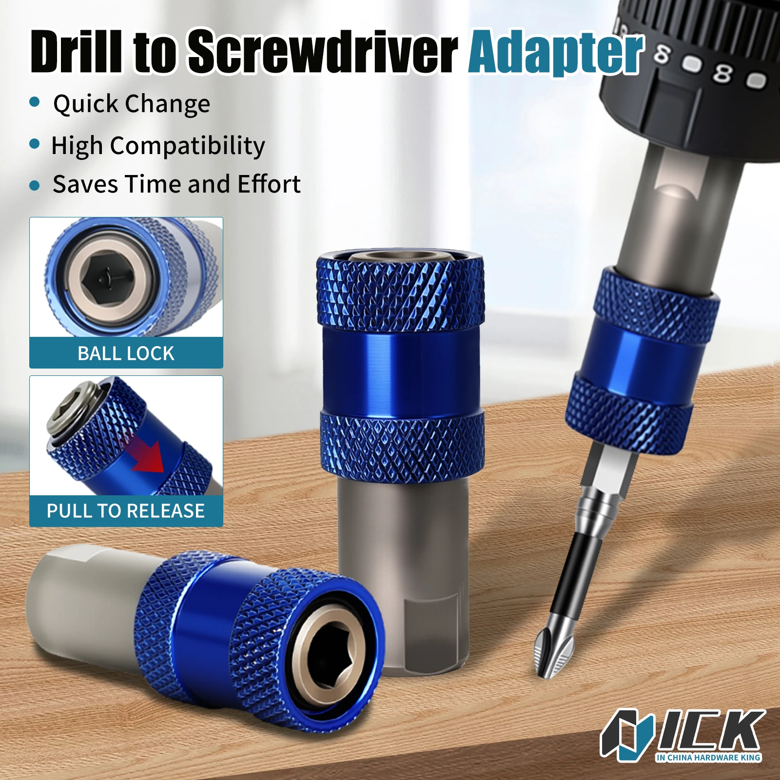

Drill to Screwdriver Adapter M10 Thread Quick Change Knurled Grip Ball Lock 1/4 Hex Shank Universal Fit for Power Drills