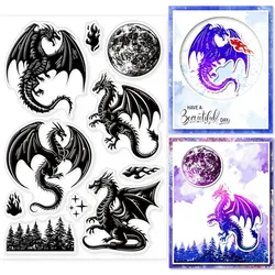 1pc Fire Dragon Clear Stempel Maanfase Clear Stempels Bos Siliconen Stempels voor DIY Scrapbooking Fotoalbum 6.3x4.33inch