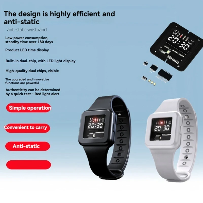 Winter Anti Static Bracelets Watch Wrist Strap Static Buckle Static Eliminator Wristband Built-in Dual Chip White