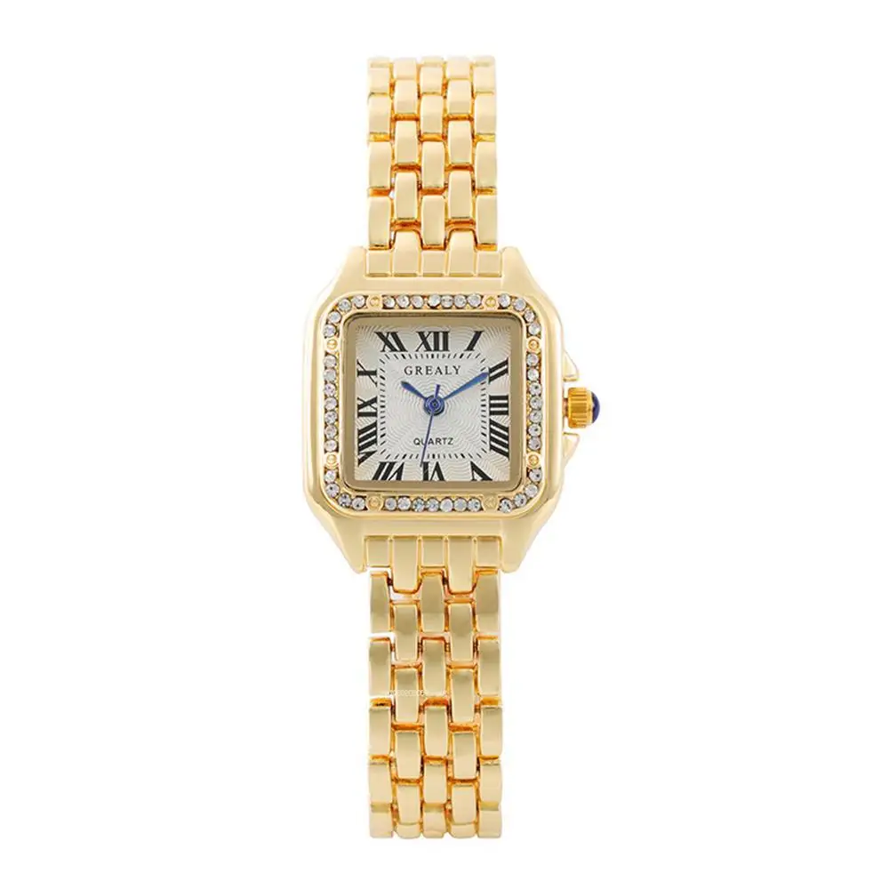 Montre de marque de luxe pour femmes ensemble de diamants romains étanche en acier inoxydable sans décoloration bracelet en or cadeau