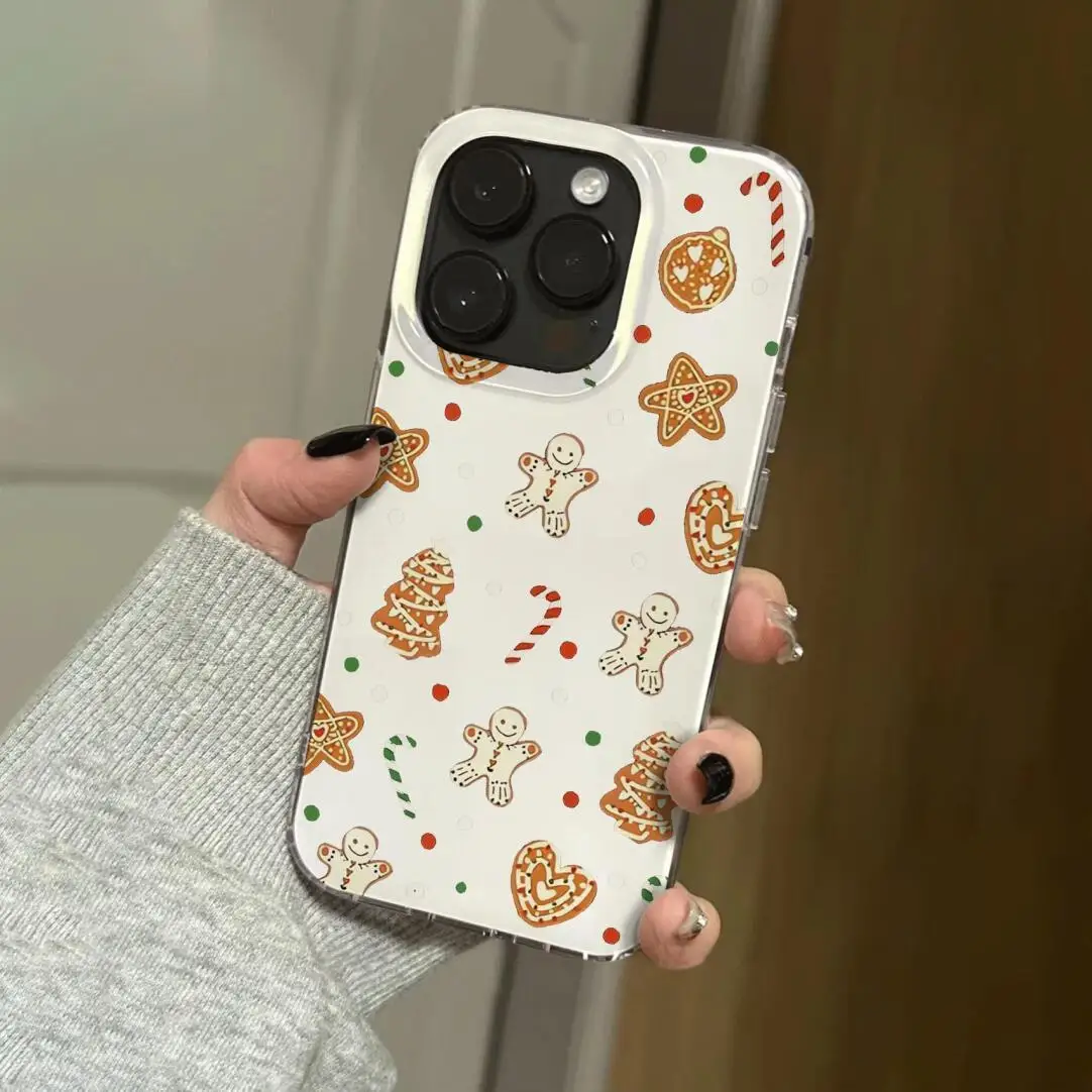 

Рождественский чехол для телефона с пряничным человечком для iPhone 17, 16, 15, 14, 13, 12, 11 Pro Max XR XS MAX 7, 8 PLUS INS, легкомысленный прозрачный чехол