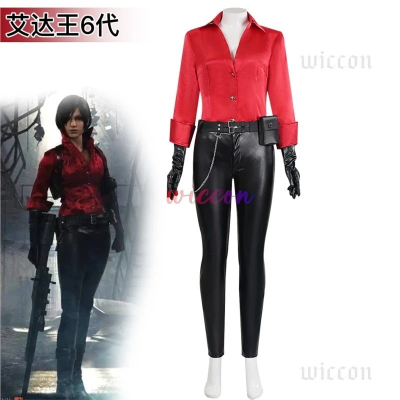 New Ada Wong Cosplay Red Tops Costume Wig Game Biohazard6 Resident Roleplay Sexy Outfits Gloves Pants Halloween Party Suits