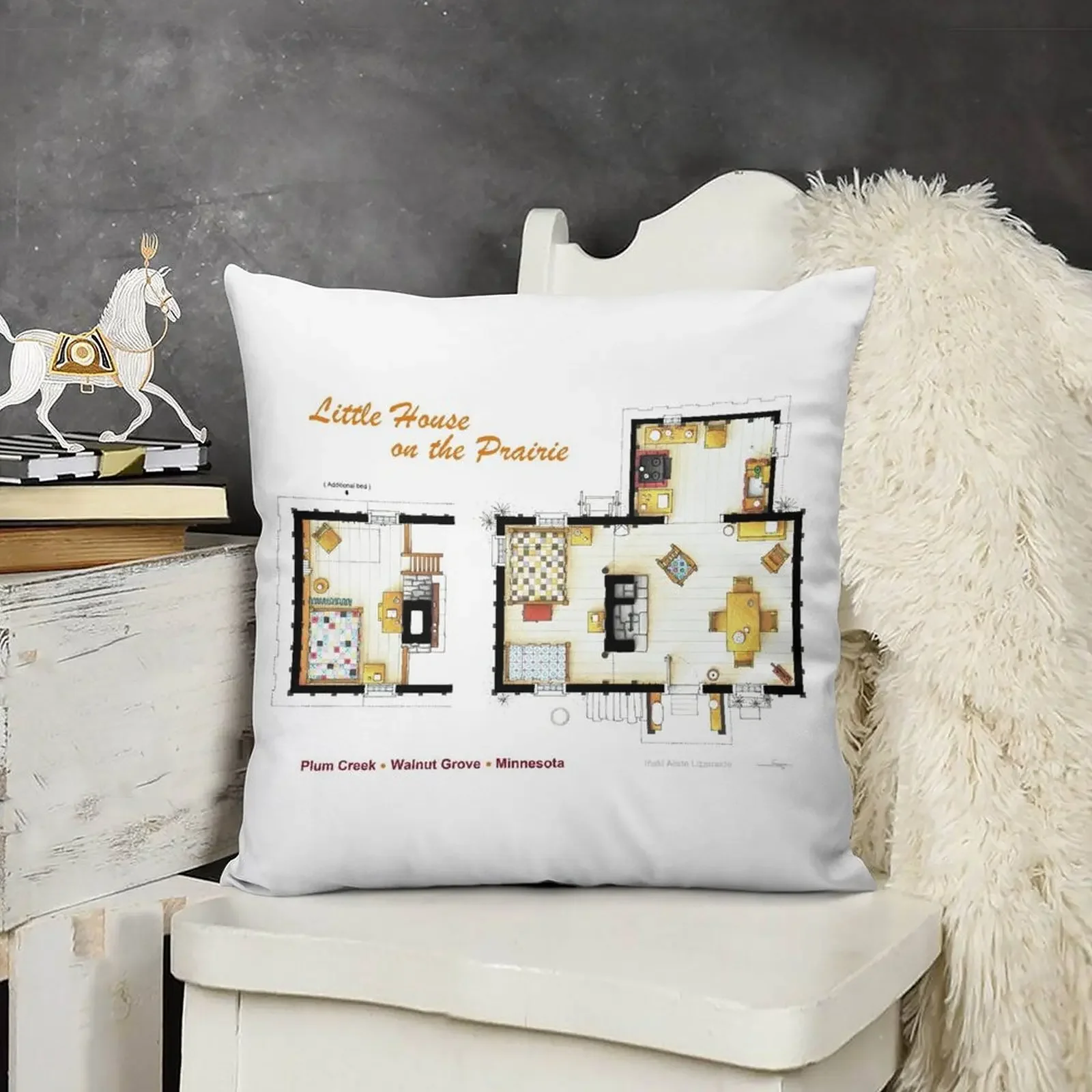 

Floorplan of the LITTLE HOUSE ON THE PRAIRIE Throw Pillow Cushion Cover Set autumn pillowcase christmas pillow case pillow