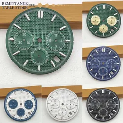 Men's watch spare parts kit 32 mm VK63 sterile dial Replacement three-eye chronograph dial with calendar and luminescent display