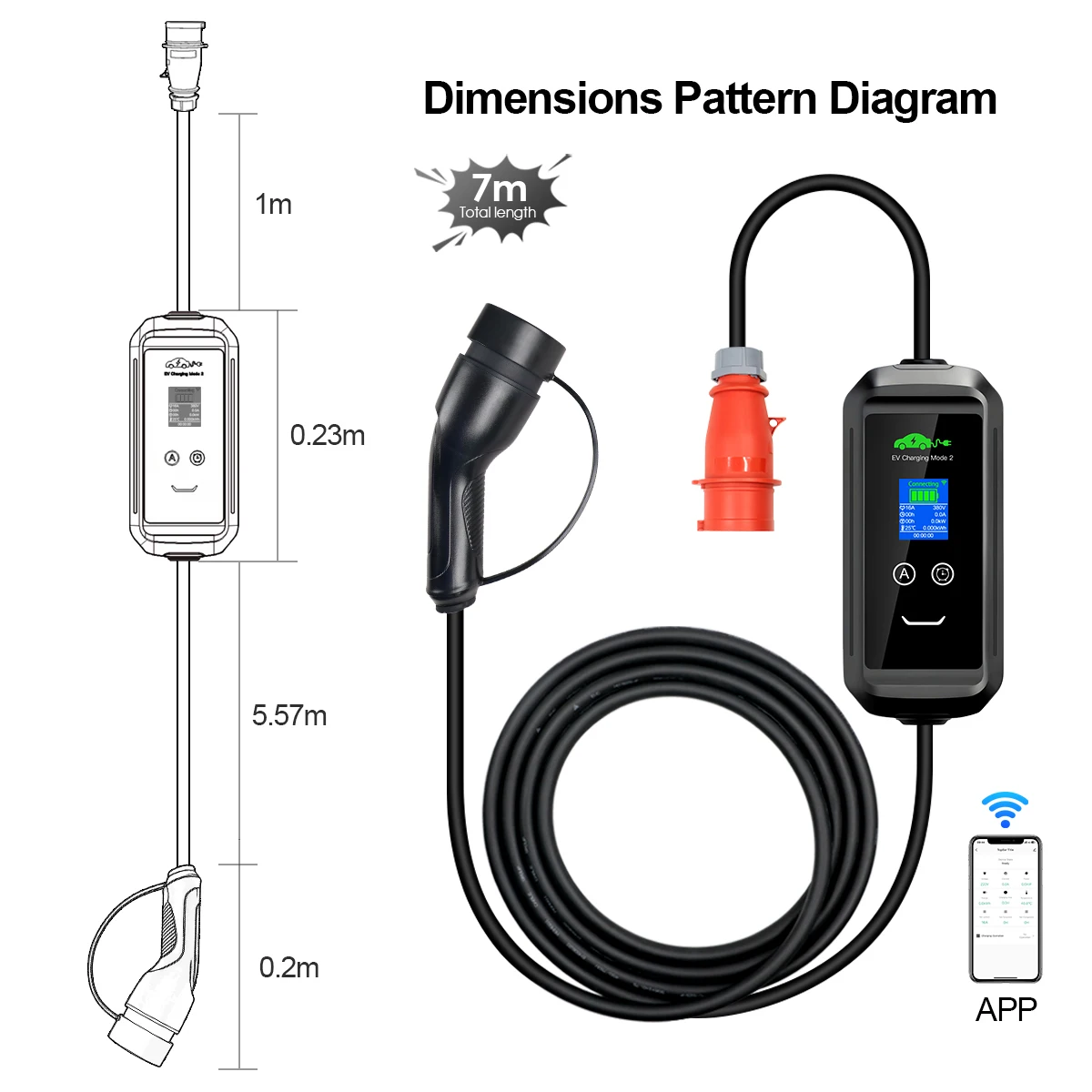 ISIGMA شاحن EV محمول Type2 IEC62196-2 16A 11kw Tuya APP EVSE شحن Wallbox إجمالي 7M Type2 التوصيل Wallbox السيارات الكهربائية #6