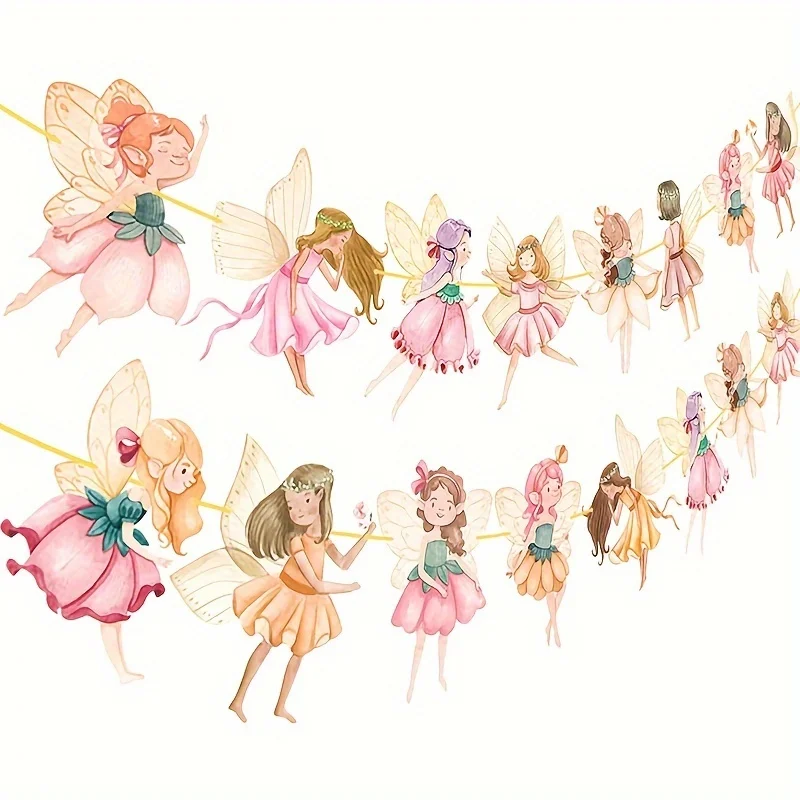 2pcs Fairies Birthday Party Cutout Decorations Fairy First Birthday Decorations Party Banner Flower Fairy Banners for Fairy Tale