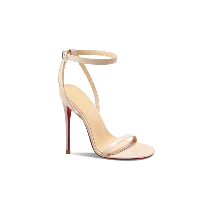 صنادل عالية الكعب صيف جديد ماتي جلد أحمر وحيد كلمة واحدة قطاع مفتوح اصبع القدم رقيقة الكعب الصنادل مأدبة فستان أحذية نسائية