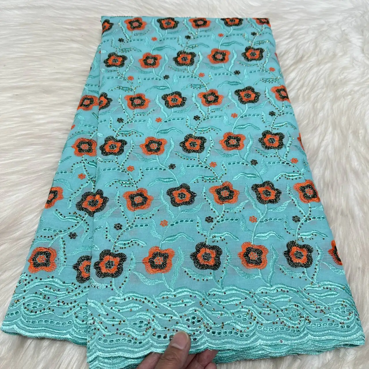 

Горячая распродажа: Африканское премиум-кружево из хлопка, 5 ярдов, швейцарский вуалевый кружевной материал с камнями для пошива свадебных платьев 31A06