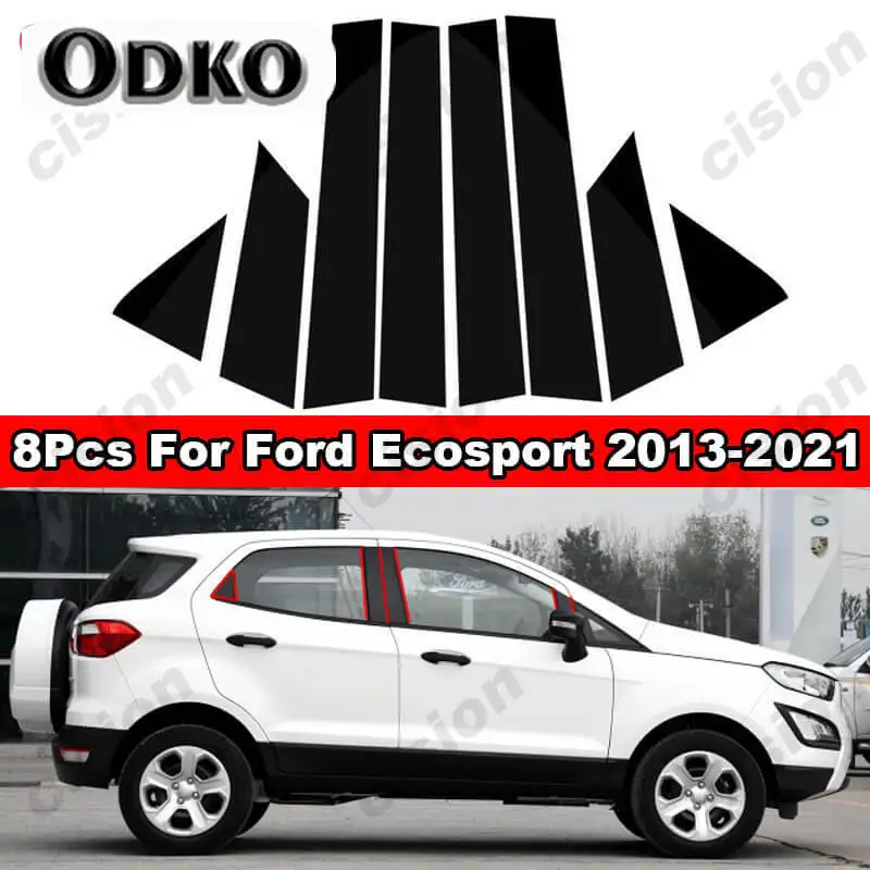 For Ford Ecosport 2013-2021 Mirror Effect Door Window Column B C Pillars Post Cover Trim Black Carbon Fiber PC Material Sticker