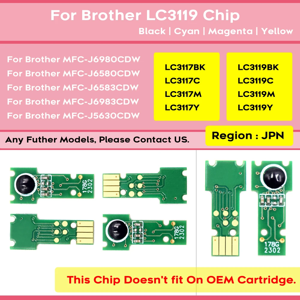 JAPAN LC3117 LC3119XL LC3129 J6995 J6980 J6590 J6580 Cartridge Chip For Brother MFC-J6980 MFC-J6580 Printer Ink Cartridges