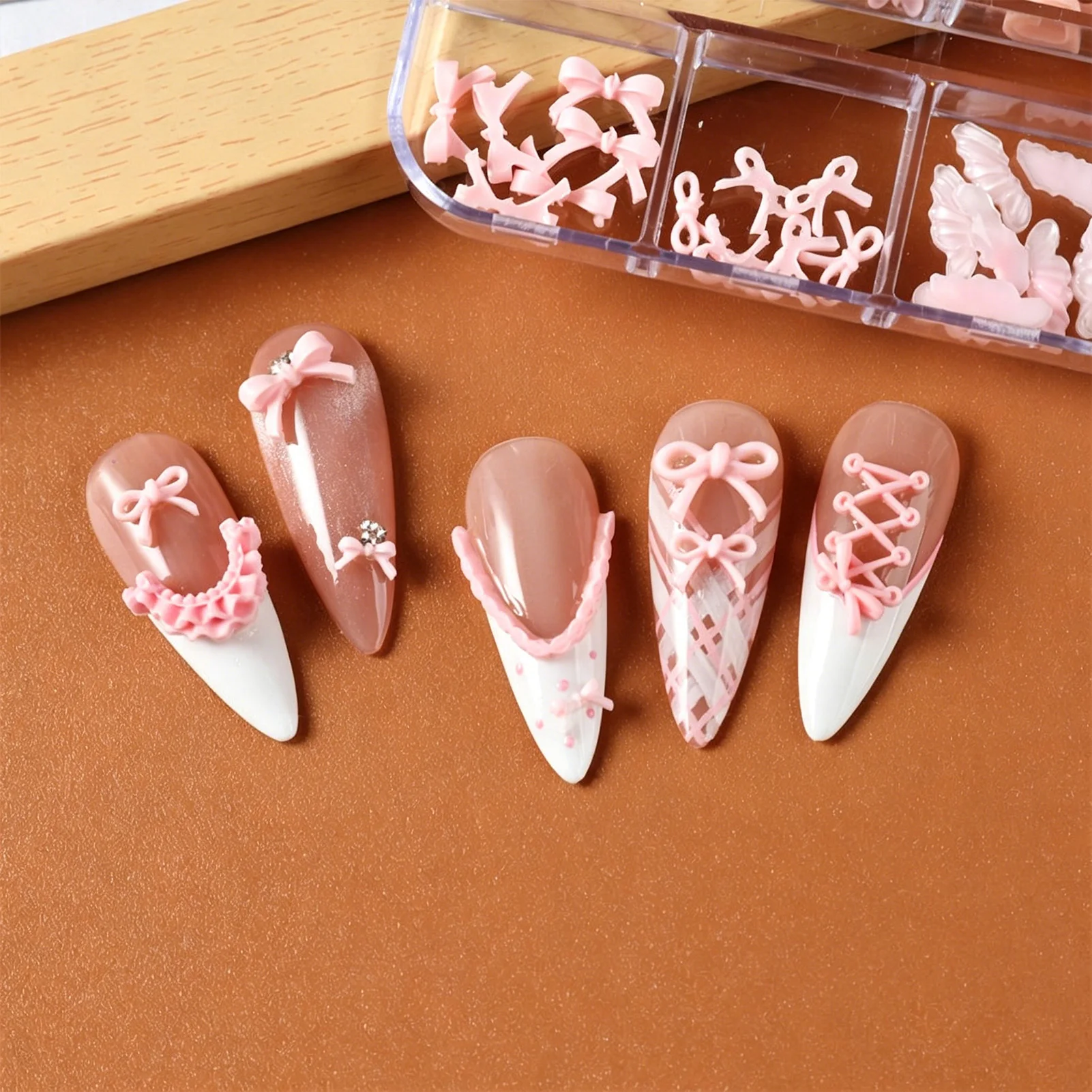 12Grid Pink Ballet Series Nagelzubehör 3D Schleifen-/Herz-/Rocksaum-Designs Charms für Nägel im koreanischen Stil DIY Nageldekorationen – Detail 7