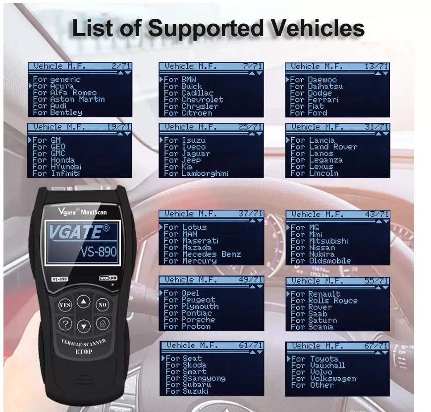 2024 Newest VS890 OBD2 Scanner Vgate Maxiscan OBDII Universal Automobile Fault Code Reader Analyzer Car Engine Diagnostic Tool