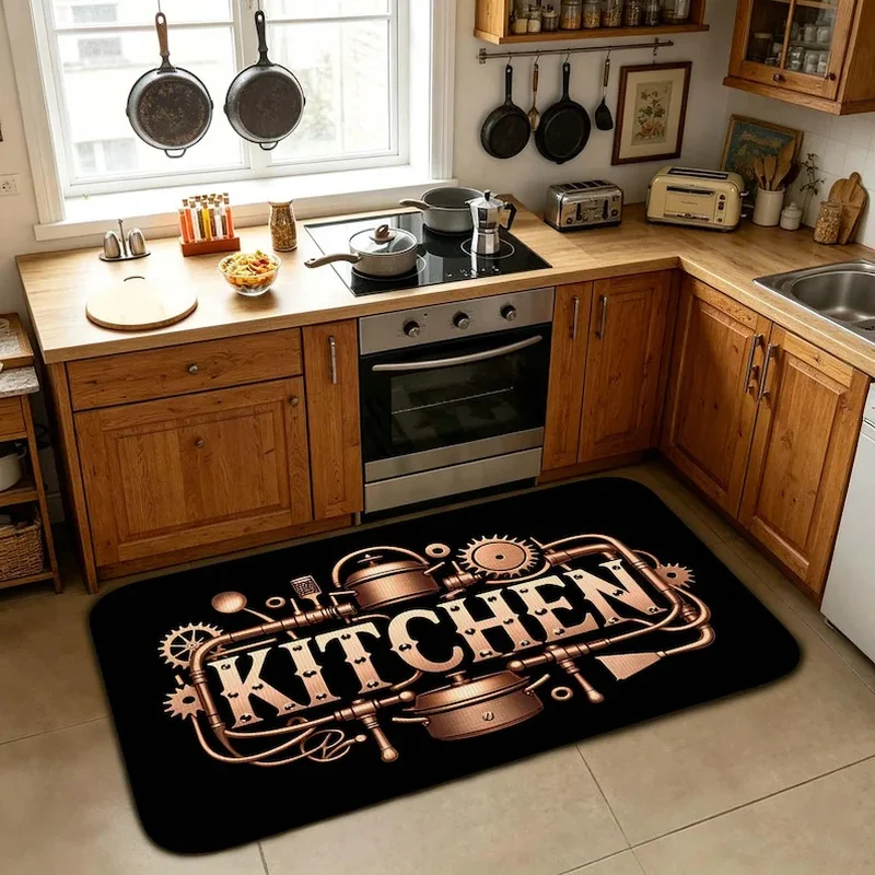 VIKAMA Bronze Vintage Farmhouse Kitchen Rug, Non-Slip Absorbent Door Mat for Entryway Bathroom Home Decor