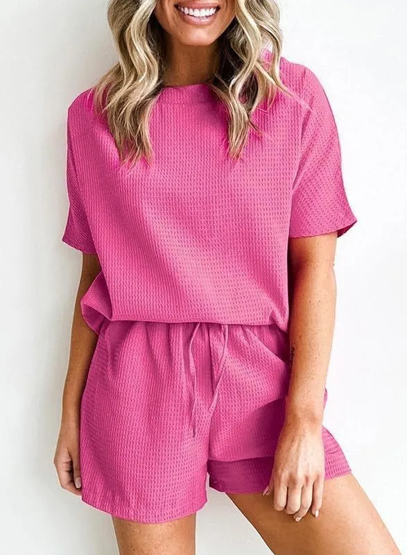 

2025 New Short-sleeved Suit For Women Loose Casual Bat Shirt Tops + Fashion Shorts Two-piece Suit Solid Color Summer Outfits