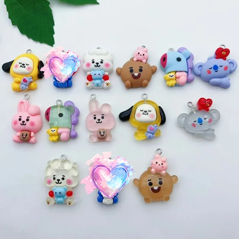 BT21 colorful cartoon resin transparent dog and koala bunny bag keychain DIY handmade small object