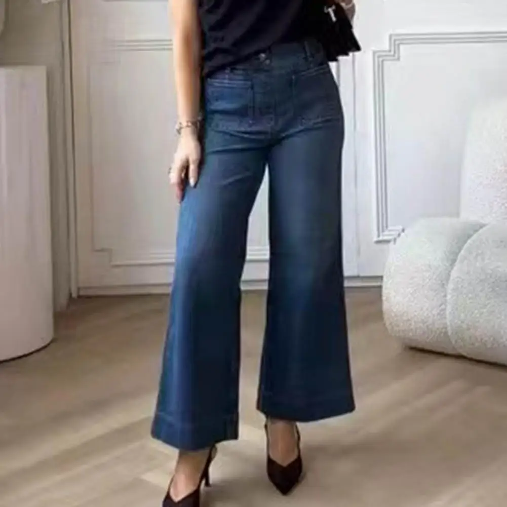 

Summer Wide-leg Jeans Wide-leg Denim Pants Stylish Women's High Waist Wide Leg Denim Pants with Button Closure for Commute