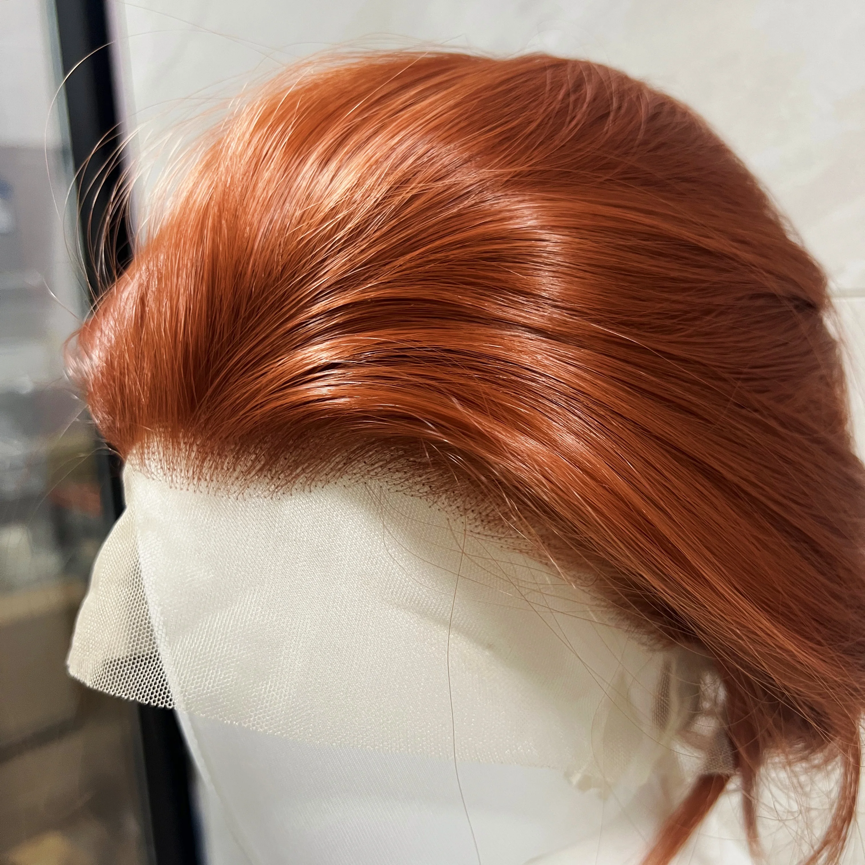 Ingwer Orange Perücke 13*4 Spitze Vorne Perücke für Männer Kurze Gerade Synthetische Hand-haken Spitze Frontal Heiße beständig Faser Cosplay Perücke