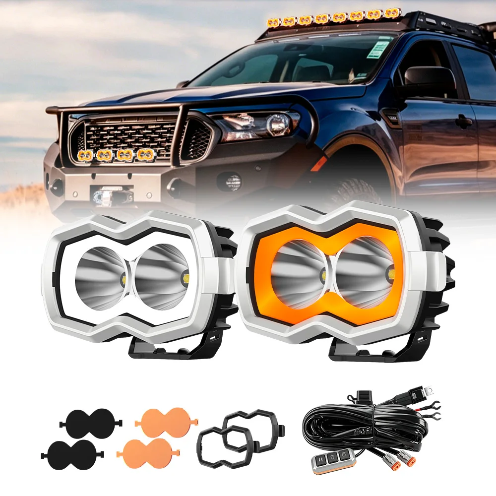 HL Dual Lens LED Work Light With DT Waterproof Connector Sequential Animation DRL White Amber For Motorcycle UTV ATV off-road us