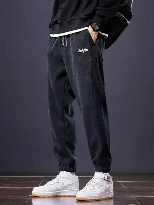 

Мужские повседневные брюки из вельвета Thiened Fce, эластичные, свободные, теплые зимние брюки, спортивные штаны с прямыми штанинами, полиэстер