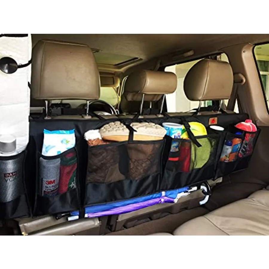

Pf SUVs Rear Trunk Organizer with Umbrella Holder Hanging, X Large - Extra Rigid and Visible, Collapsible Cargo Net, Backseat S