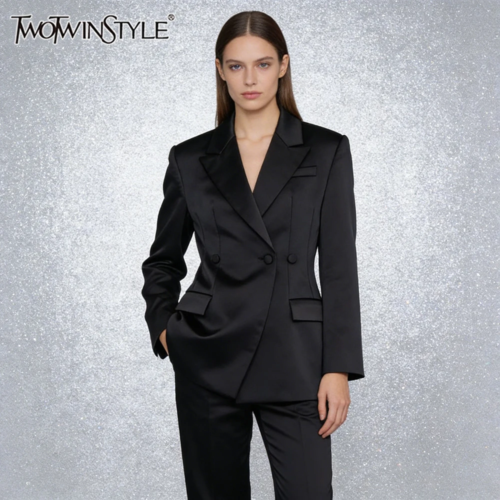 TWOTWINSTYLE Solid Spiced Buttons Minimalist Blazers for Women Lapel Long Sleeves Tunic Elegant Blazer Female Autumn Clothes New