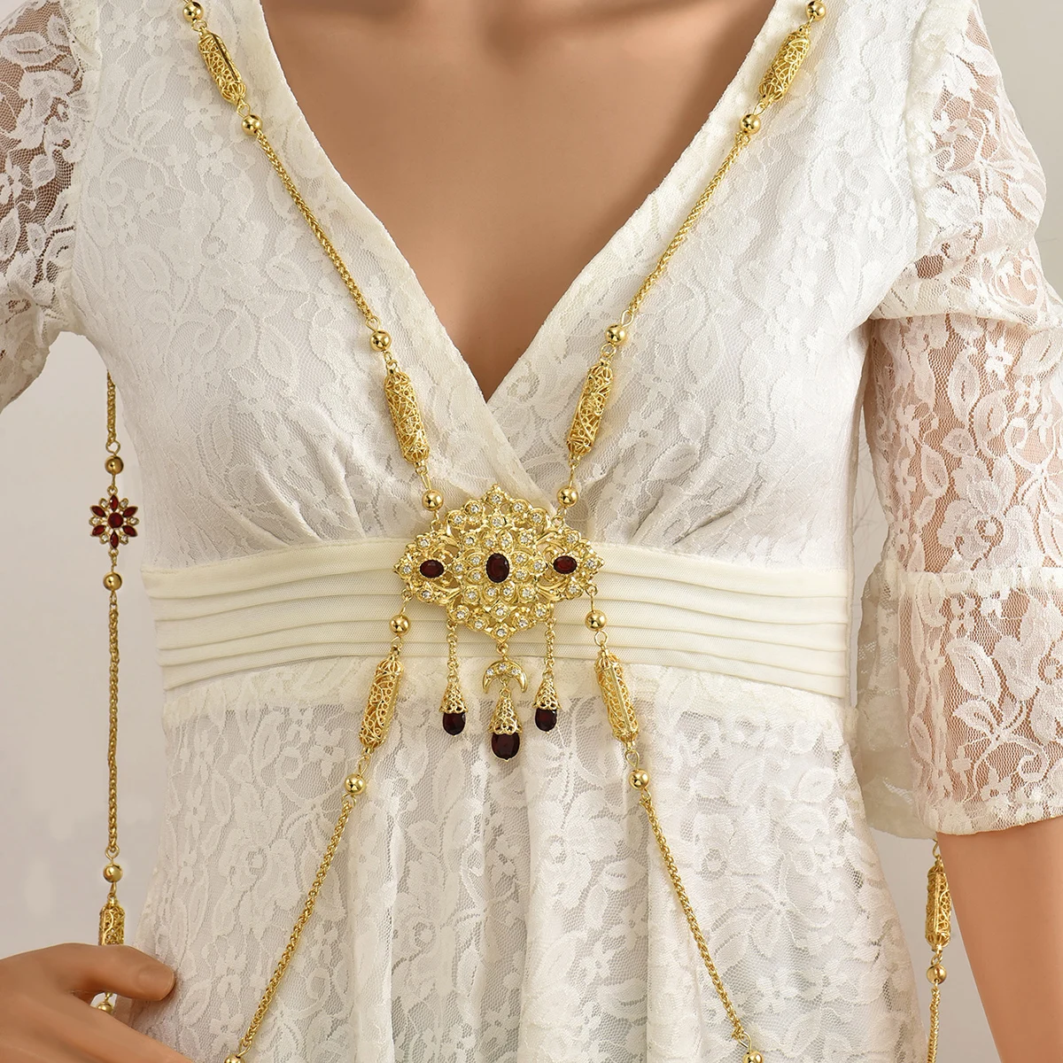 Fashion Classic Morocco Jewelry Bride Shoulder Chain For Women Gold Color Arabic Caftan Abaya Chest Decoration Braces Body Chain image 2