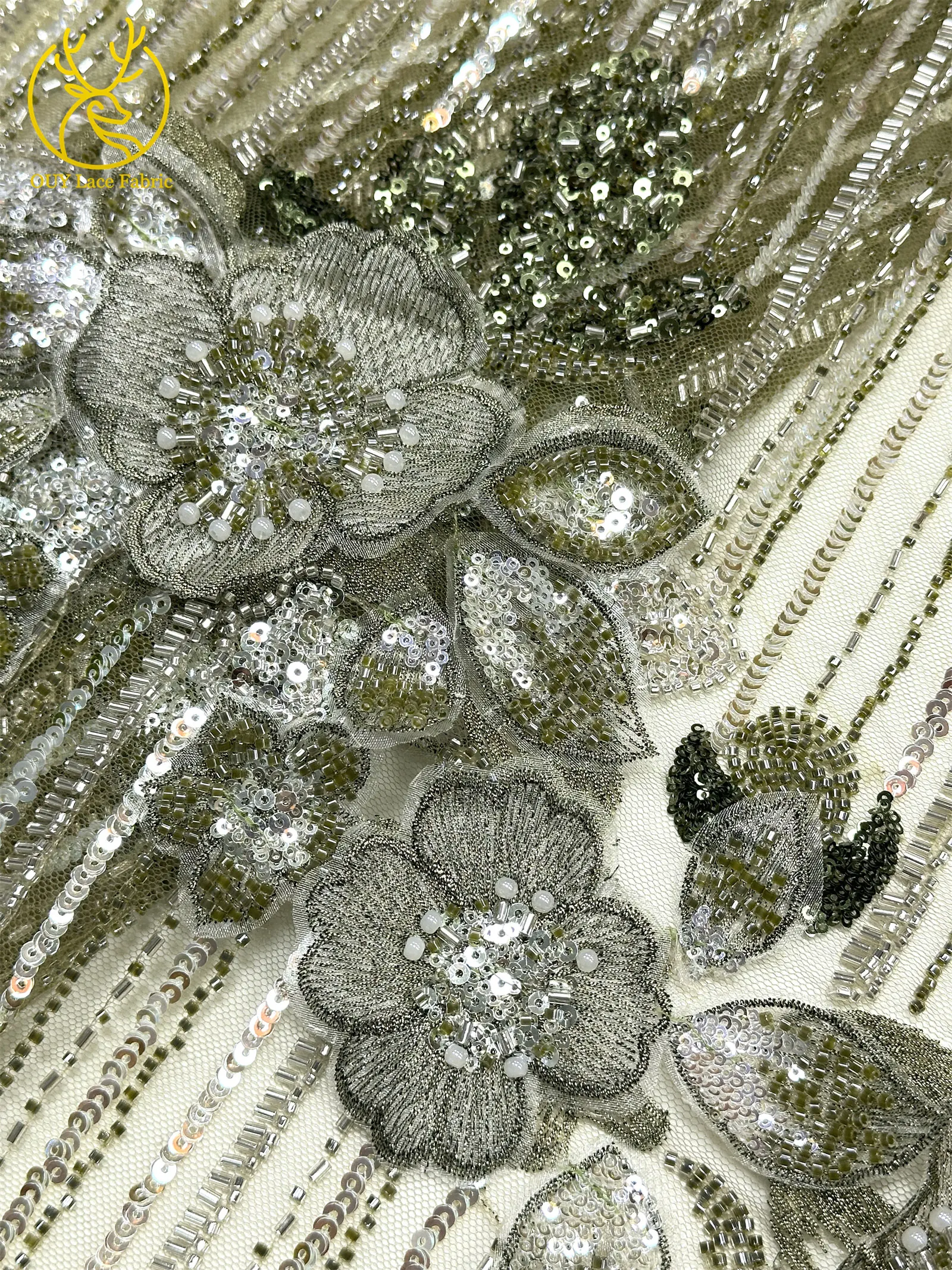 Luxuriöser 3D Handbestickter Blumen-Spitzenstoff 2026 Hochwertige Afrikanische Perlen-Pailletten-Spitze für Nigerianische Abendkleider – Detail 20