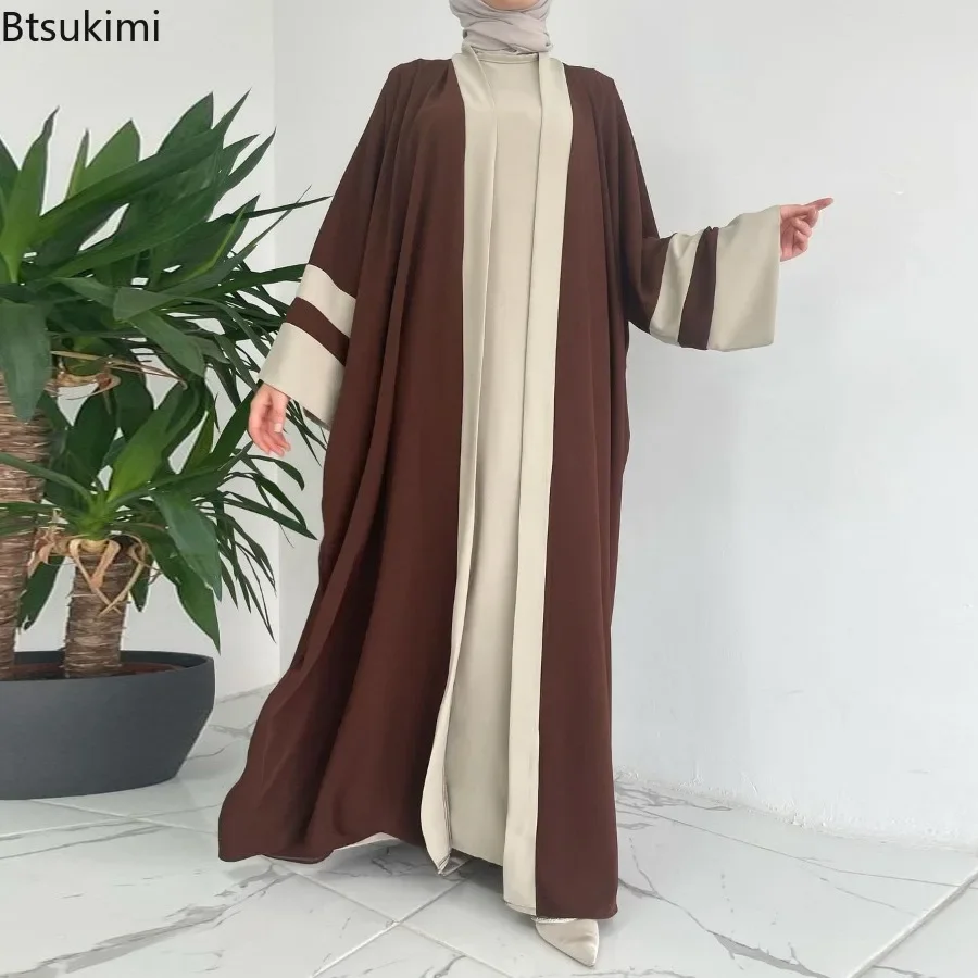 

New Women Muslim Dress Cardigan Abaya Sets Eid Ramadan Kimono Robe Turkey Modest Dresses Kaftan Islam Clothing Elegant Lady Suit