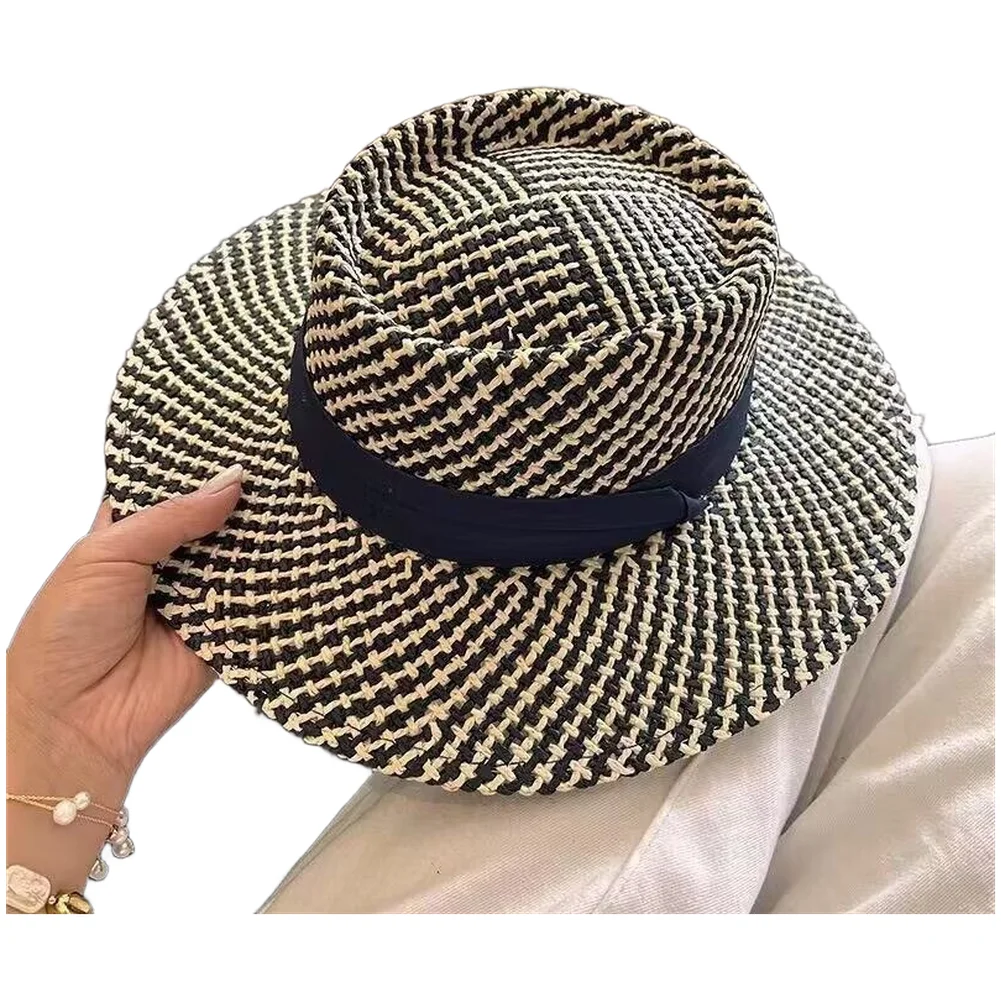 Breathable Women's Wide Brim Sun Hat in Striped Design Lightweight Paper Straw Material for Travel Beach Garden Activities
