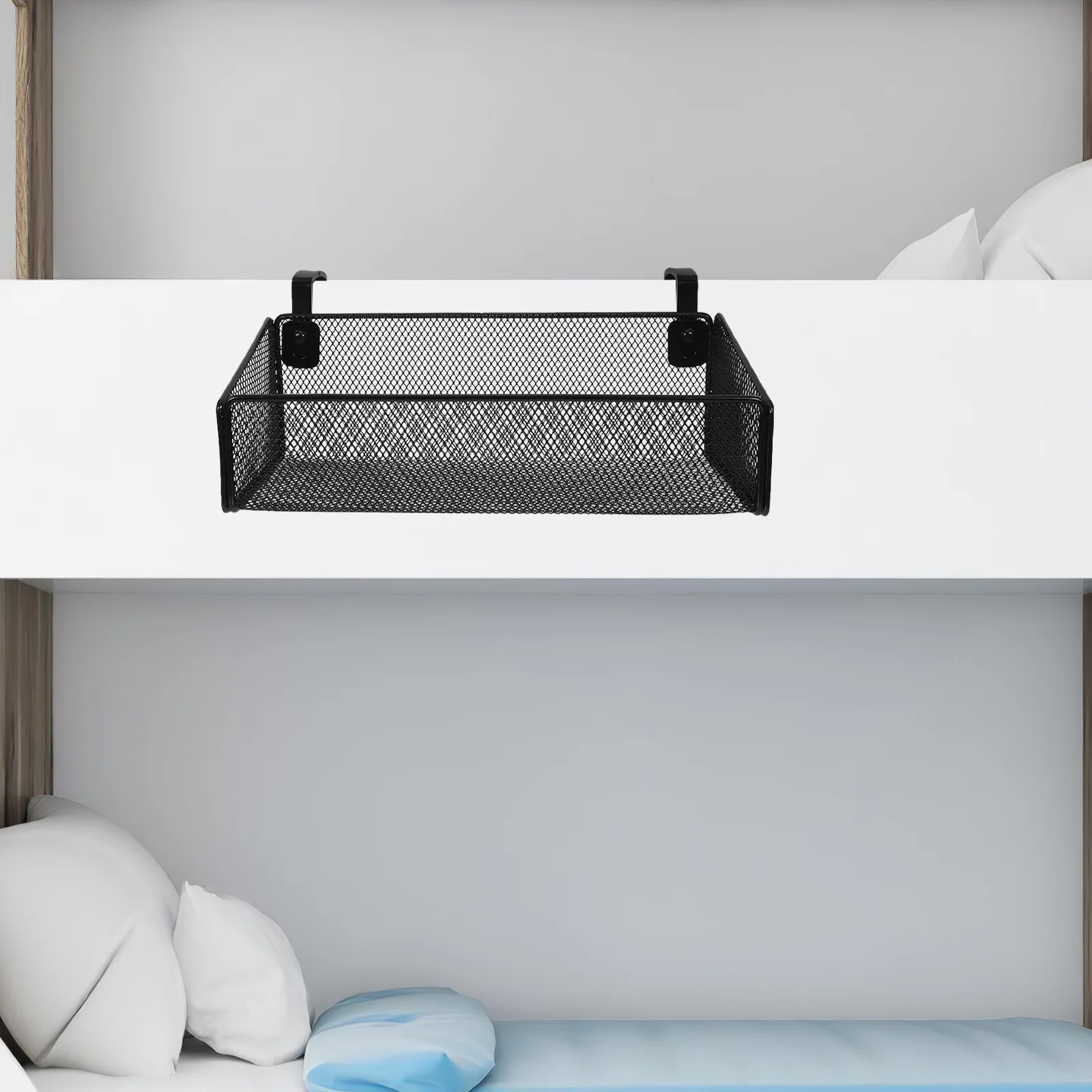 

Bedside Hanging Storage Basket Black Metal Wire Mesh Organizer For Bunk Beds Headboards Phone Drinks Sundries