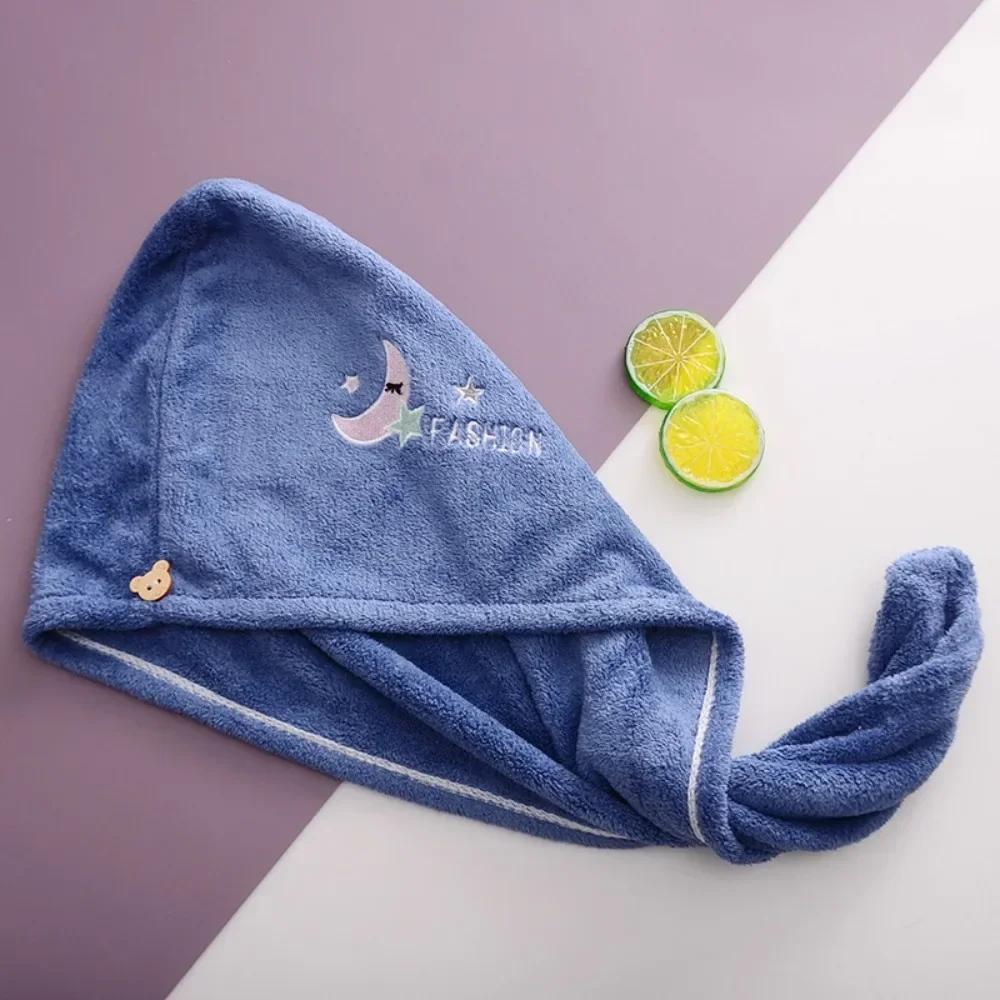 2 Packs Cute Embroidery Microfiber Hair Drying Cap Super Absorbent Quick Dry Hair Towel Wrap with Button for Women Long Hair