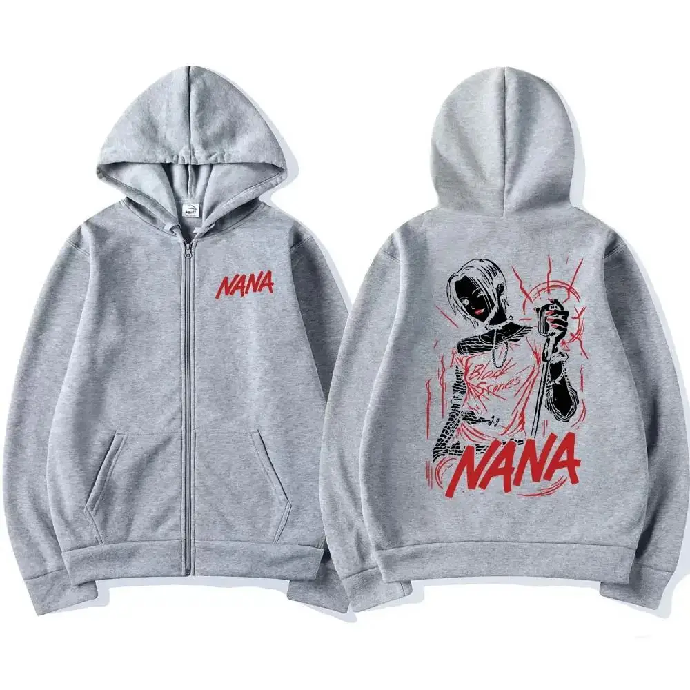 Men\'s Japanese Anime Graphic Zip Hoodie Nana Osaki Sweatshirt Oversized Zip Up Jacket Trendy Fashion Manga Unisex Streetwear