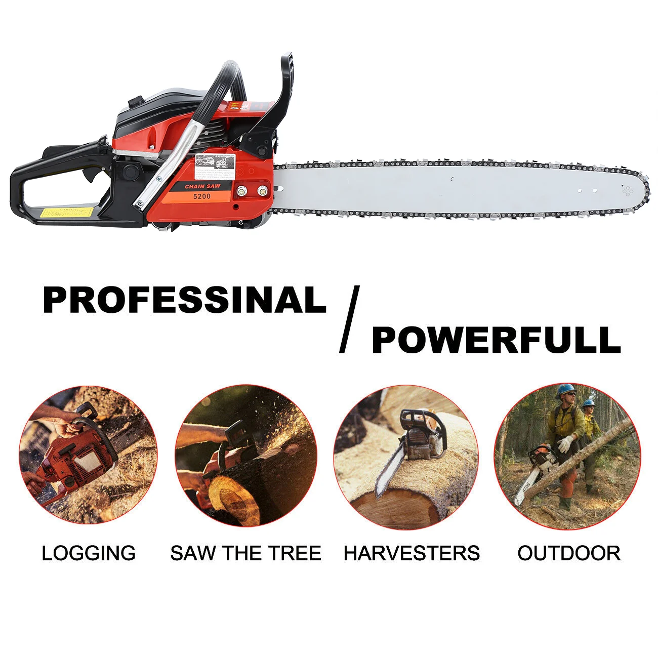 

(Ship from USA) Gas Chainsaw Gasoline Powered Chainsaws Chain Saw Gas 2-Stroke 52cc Heavy Duty 22" Blade Chainsaw