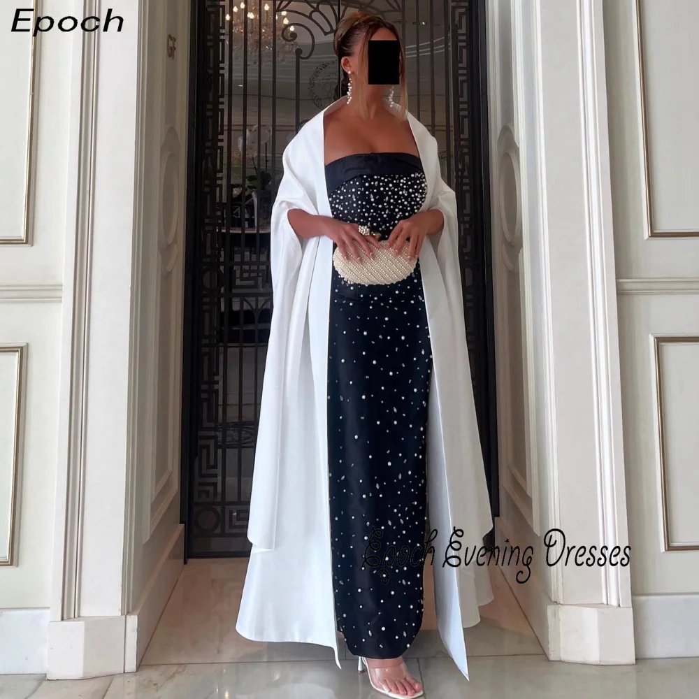 Epoch-vestido de noche de sirena de Arabia para mujer, sin tirantes traje elegante, perlas brillantes, hasta el tobillo, Sexy, negro, cóctel, graduación, 2024