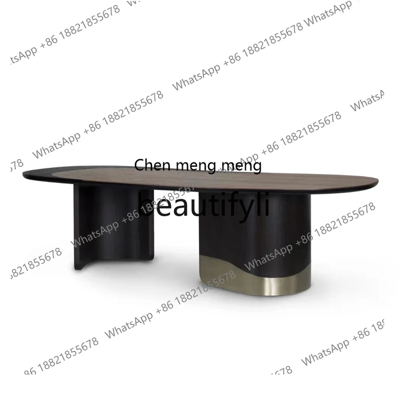 

Italian minimalist solid wood dining table oval creative large apartment personality modern household long dining table H