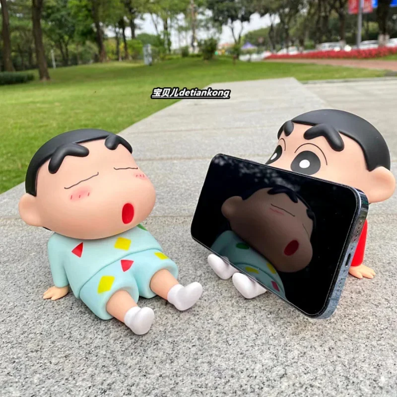 Anime Crayon Shin-Chan Phone Holder Kawaii Desktop Ornaments Cartoon Watching TV Phone Support Cute Doll Decorations Girls Gifts