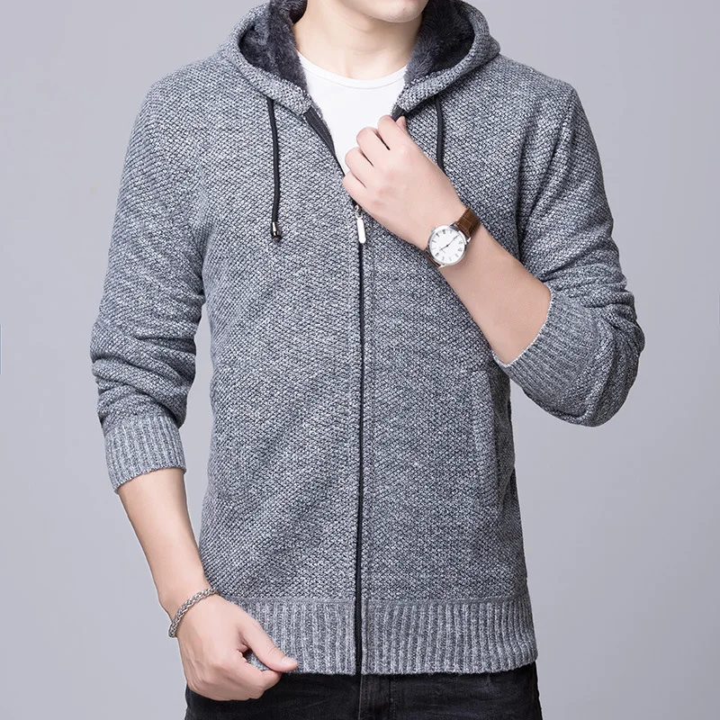 

Men's Winter Fleece Warm Sweatercoat Hooded Thick Sweaters Jackets Fashion Knitted Cardigan Male Casual Zipper Sweaters M-3XL