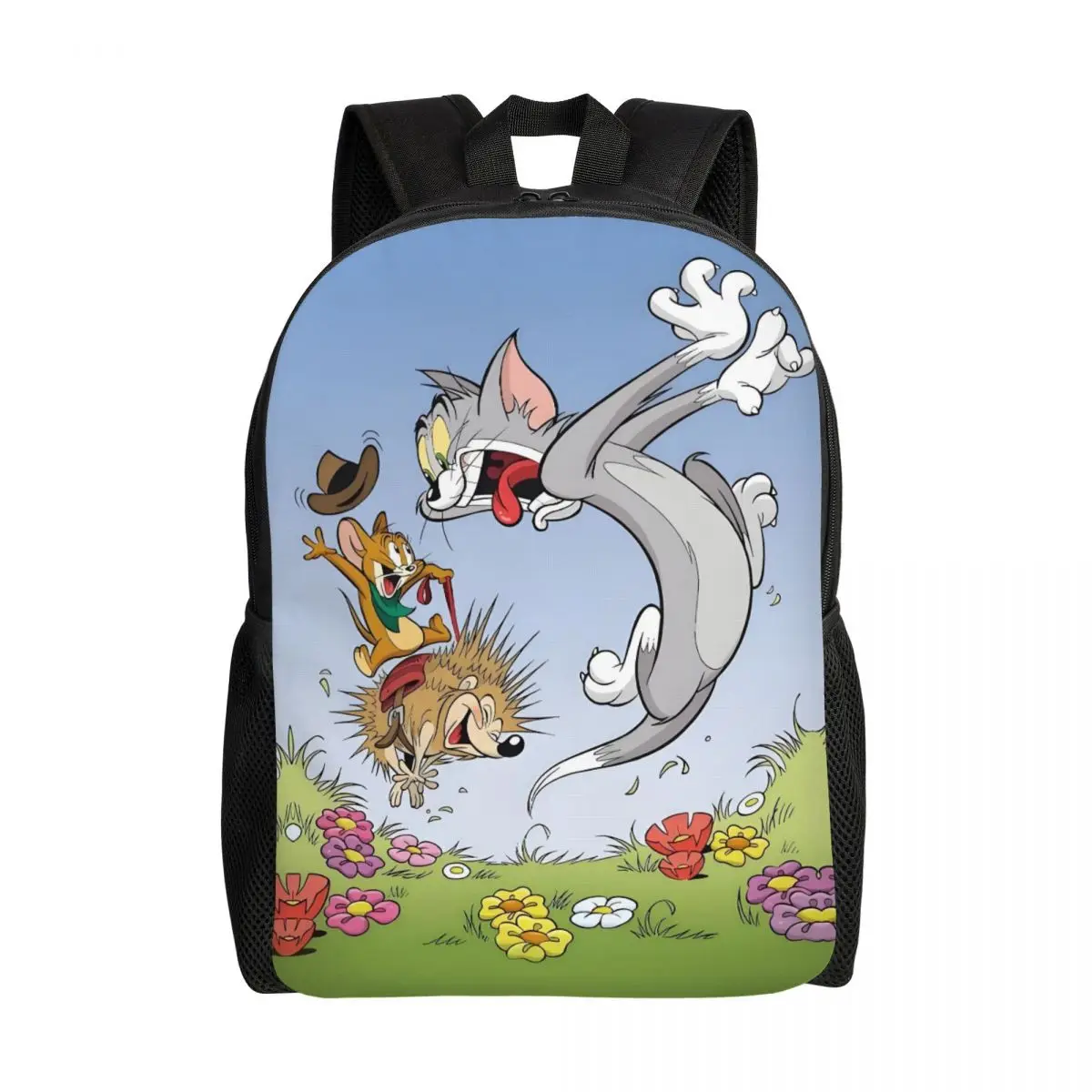 Custom Jocular Tom และ Jerry กระเป๋าเป้สะพายหลังสําหรับผู้ชายผู้หญิงกันน้ําโรงเรียนวิทยาลัยเม่นกระเป๋าพิมพ์ Bookbag