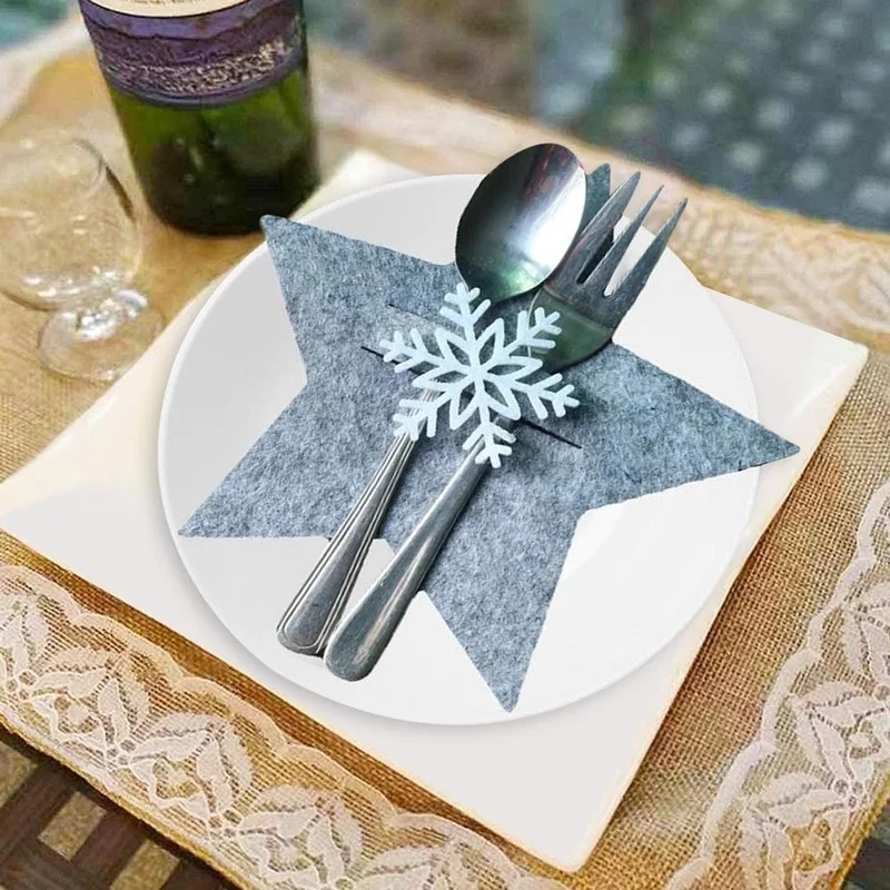 4Pcs Xmas Bestek Zak Mes Vork Opbergtas Kerstboom Sterren Sneeuwvlok Xmas Mes Vork Zak Bestek Cover Tafel decoratie