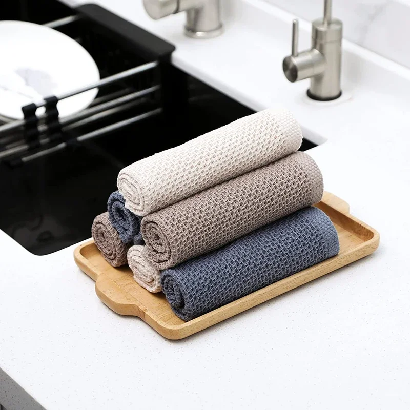 Honeycomb 100% Cotton Kitchen Towels Ultra Soft Absorbent Reusable Washable Household Dish Cloths Cleaning Towels