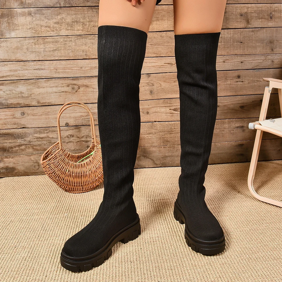 Designer Women Knee High Boots Fashion Black Autumn Winter Ladies Platform Knight Long Booties ankle boots women