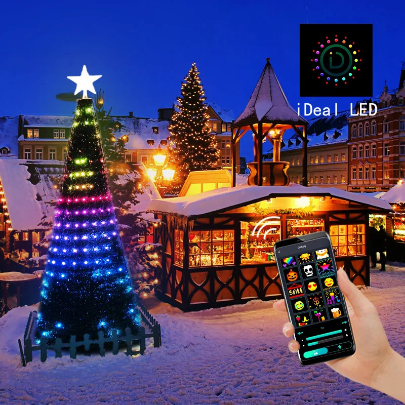 Christmas Tree Toppers Lights iDeal LED Application Controls DIY RGB Christmas Waterfall Bluetooth Light String Home Yard Decor